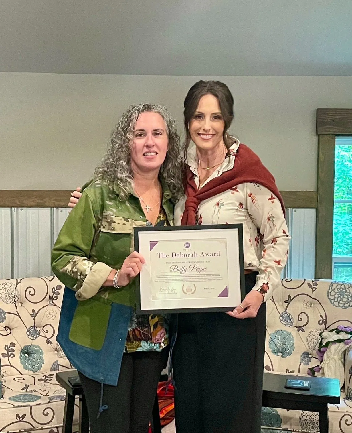Buffy Payne with Kimberly holding The Deborah Award